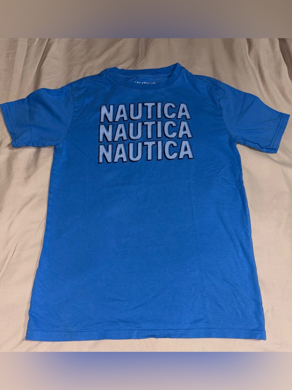 Nautica Boys Blue Triple Logo Graphic T-Shirt Size Large (14/16)
